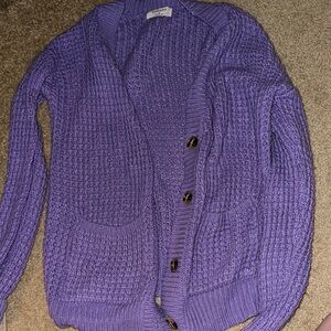 Zenana Outfitters Purple Cable Knit Cardigan Sweater